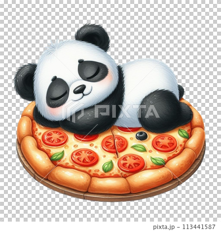 panda sleeping on pizza clipart watercolor 113441587