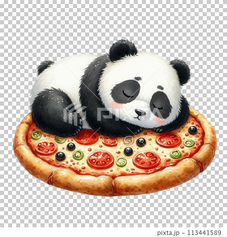 panda sleeping on pizza clipart watercolor 113441589
