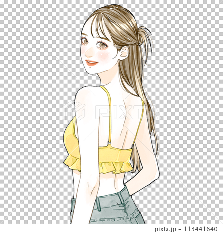 背中が開いた服装の女性 背中が開いた服装の女性 113441640