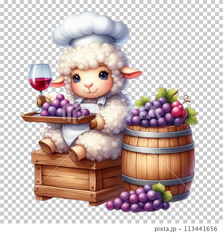 Sheep holding grapes clipart watercolor Sheep holding grapes clipart watercolor 113441656