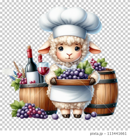 Sheep holding grapes clipart watercolor 113441661