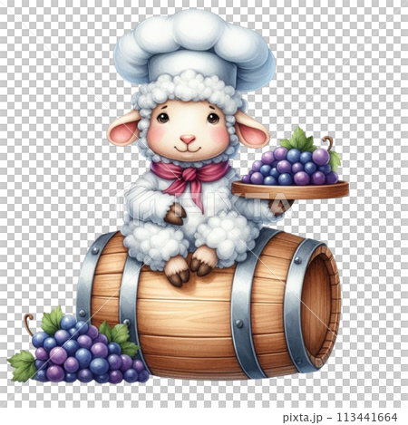 Sheep holding grapes clipart watercolor 113441664