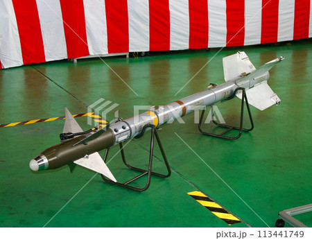 展示される航空自衛隊の空対空ミサイル AIM-9L 展示される航空自衛隊の空対空ミサイル AIM-9L 113441749