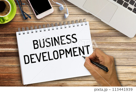 Business quotes, BUSINESS DEVELOPMENT on notebook or paper in office desk, office workplace, Business quotes, BUSINESS DEVELOPMENT on notebook or paper in office desk, office workplace, 113441939