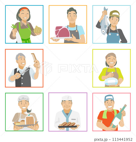 商店街で働く人々のイラスト 商店街で働く人々のイラスト 113441952