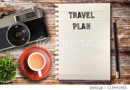 Business quotes, travel plan on notebooks or paper in office desk, office workplace 113441983