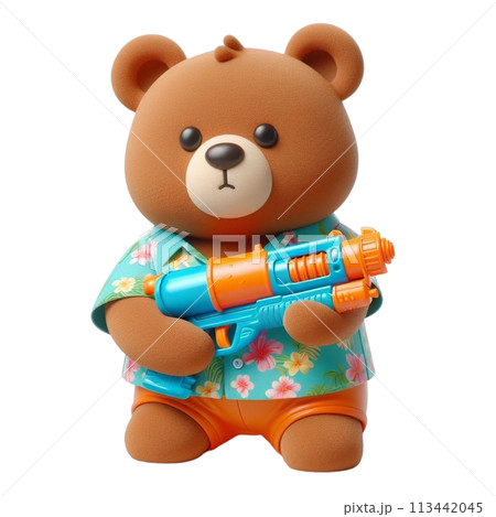 bear holding a water gun 3D render illustration 113442045