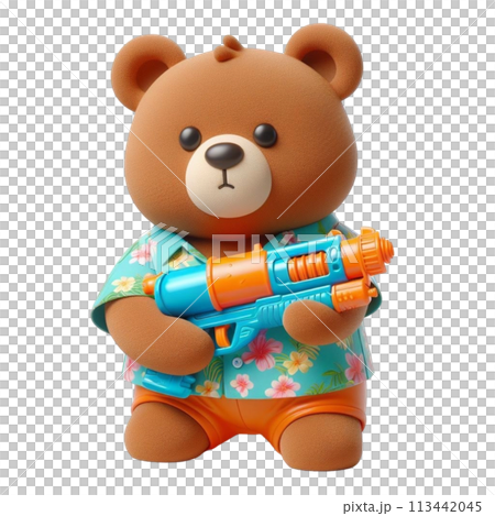 bear holding a water gun 3D render illustration bear holding a water gun 3D render illustration 113442045