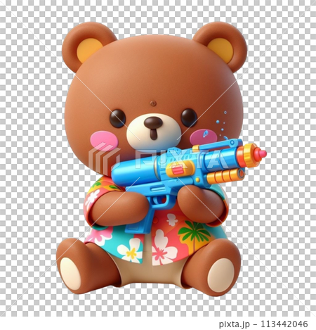 bear holding a water gun 3D render illustration 113442046