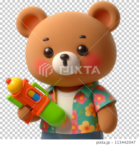 bear holding a water gun 3D render illustration bear holding a water gun 3D render illustration 113442047