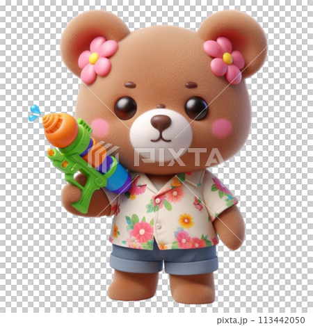 bear holding a water gun 3D render illustration bear holding a water gun 3D render illustration 113442050