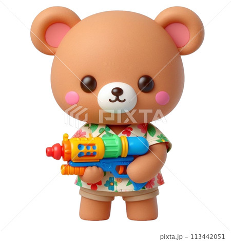 bear holding a water gun 3D render illustration 113442051