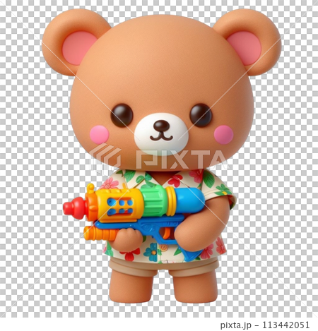 bear holding a water gun 3D render illustration 113442051