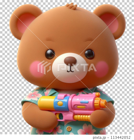bear holding a water gun 3D render illustration 113442052