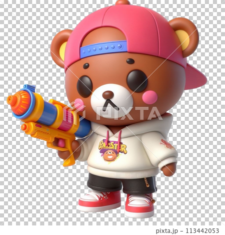 bear holding a water gun 3D render illustration 113442053