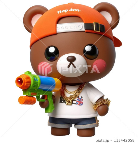 bear holding a water gun 3D render illustration bear holding a water gun 3D render illustration 113442059