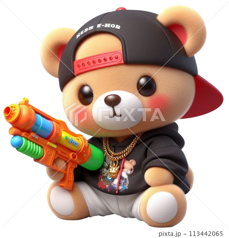 bear holding a water gun 3D render illustration bear holding a water gun 3D render illustration 113442065