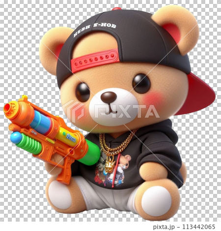 bear holding a water gun 3D render illustration bear holding a water gun 3D render illustration 113442065