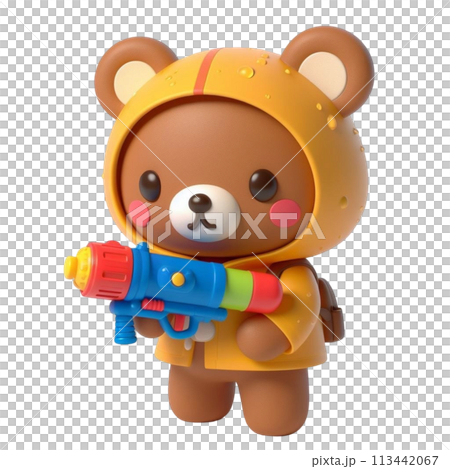 bear holding a water gun 3D render illustration 113442067