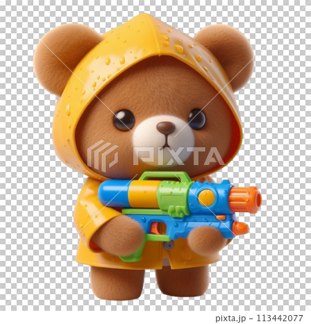 bear holding a water gun 3D render illustration bear holding a water gun 3D render illustration 113442077