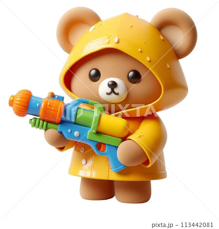 bear holding a water gun 3D render illustration 113442081
