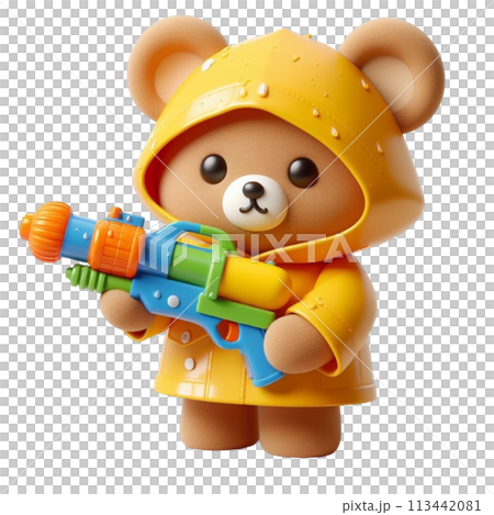 bear holding a water gun 3D render illustration 113442081