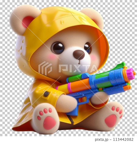 bear holding a water gun 3D render illustration bear holding a water gun 3D render illustration 113442082