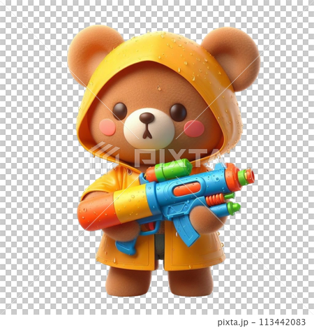 bear holding a water gun 3D render illustration bear holding a water gun 3D render illustration 113442083