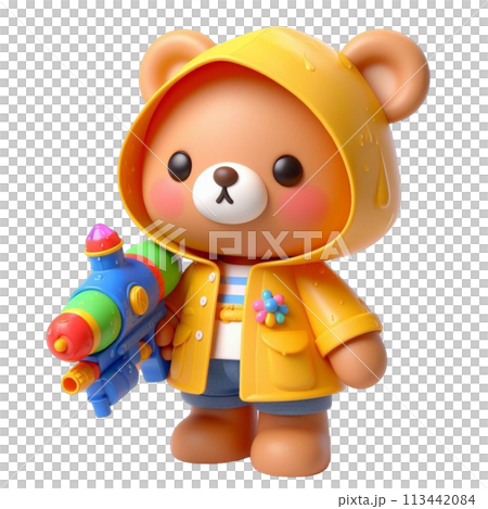 bear holding a water gun 3D render illustration bear holding a water gun 3D render illustration 113442084