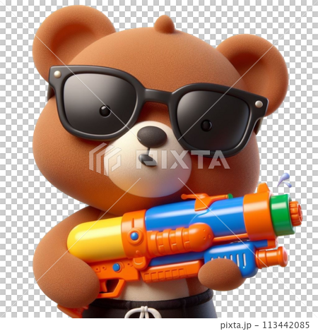 bear holding a water gun 3D render illustration bear holding a water gun 3D render illustration 113442085