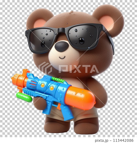 bear holding a water gun 3D render illustration bear holding a water gun 3D render illustration 113442086