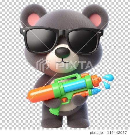 bear holding a water gun 3D render illustration bear holding a water gun 3D render illustration 113442087