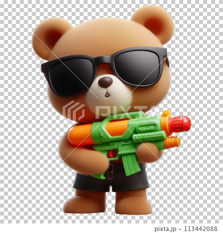 bear holding a water gun 3D render illustration bear holding a water gun 3D render illustration 113442088