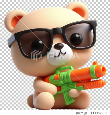 bear holding a water gun 3D render illustration 113442089