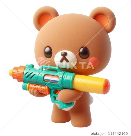 bear holding a water gun 3D render illustration 113442100