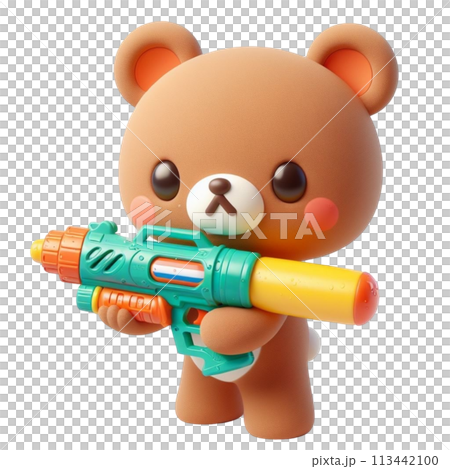 bear holding a water gun 3D render illustration 113442100