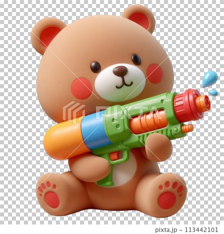 bear holding a water gun 3D render illustration bear holding a water gun 3D render illustration 113442101