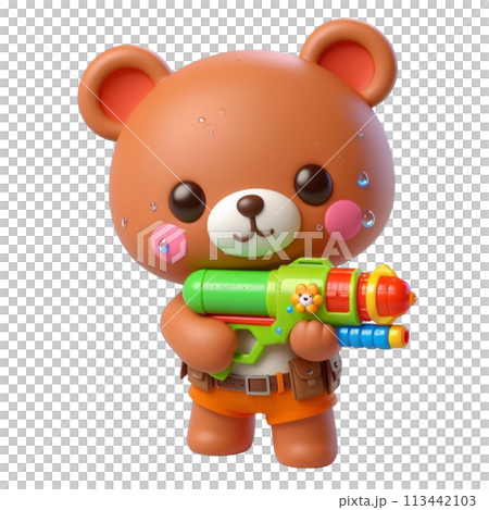 bear holding a water gun 3D render illustration bear holding a water gun 3D render illustration 113442103