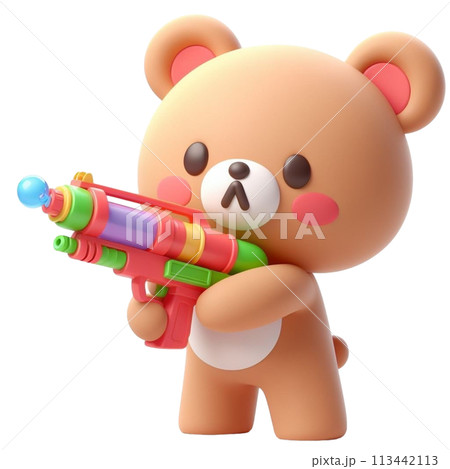 bear holding a water gun 3D render illustration bear holding a water gun 3D render illustration 113442113