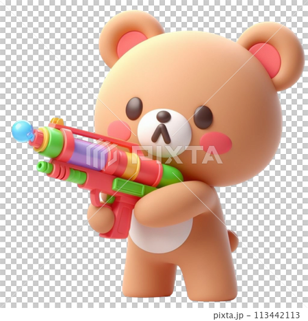 bear holding a water gun 3D render illustration bear holding a water gun 3D render illustration 113442113