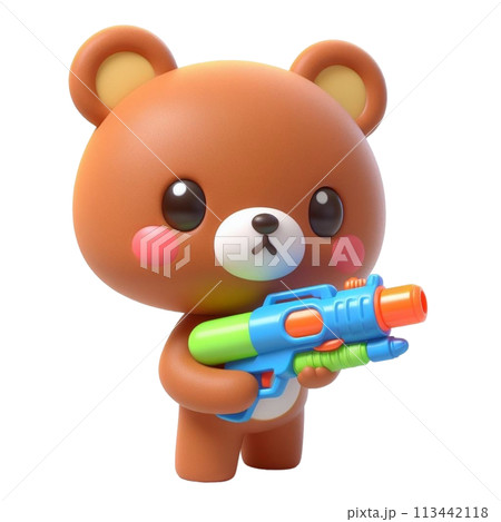 bear holding a water gun 3D render illustration bear holding a water gun 3D render illustration 113442118
