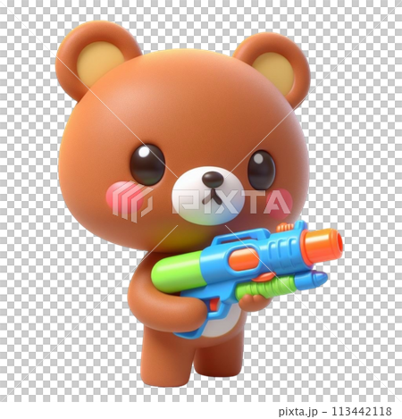 bear holding a water gun 3D render illustration bear holding a water gun 3D render illustration 113442118