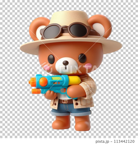 bear holding a water gun 3D render illustration bear holding a water gun 3D render illustration 113442120