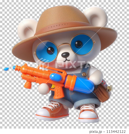 bear holding a water gun 3D render illustration bear holding a water gun 3D render illustration 113442122
