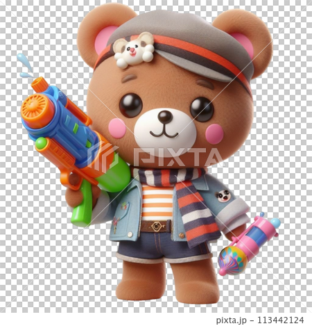 bear holding a water gun 3D render illustration bear holding a water gun 3D render illustration 113442124
