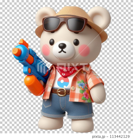 bear holding a water gun 3D render illustration bear holding a water gun 3D render illustration 113442129