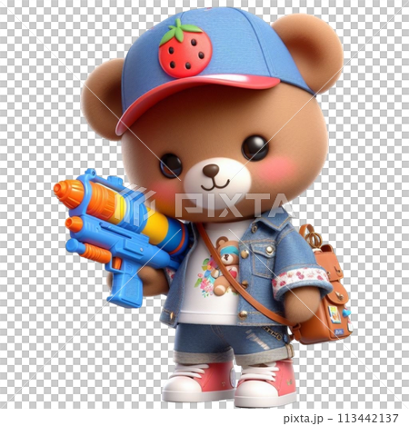 bear holding a water gun 3D render illustration 113442137