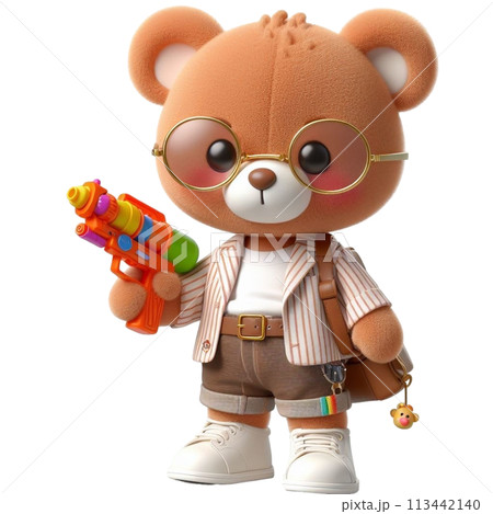 bear holding a water gun 3D render illustration bear holding a water gun 3D render illustration 113442140