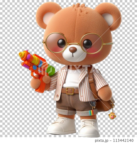 bear holding a water gun 3D render illustration bear holding a water gun 3D render illustration 113442140