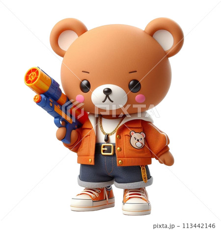 bear holding a water gun 3D render illustration bear holding a water gun 3D render illustration 113442146